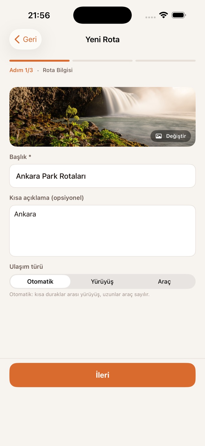 Yeni rota oluştur