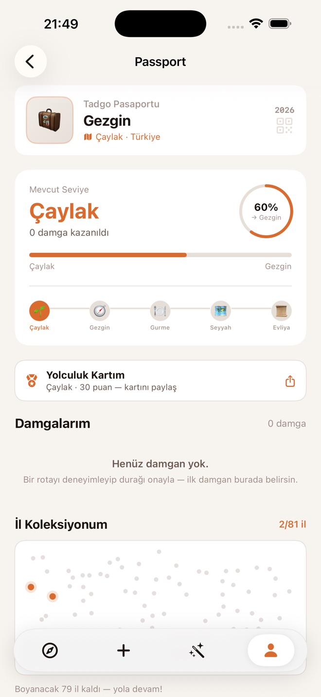 TadGo Pasaportu ve il koleksiyonu